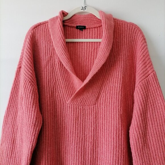 Talbots Coral Pink Drop Shoulder Shawl Collar Knitted Pullover Sweater Size XL - Picture 3 of 7